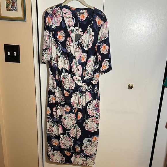 Laura Ashley Navy and Pink Jersey Dress size 14 - Picture 1 of 7